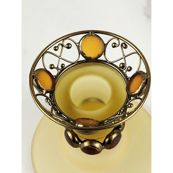 PartyLite Paris Retro Taper Candle Holder Yellow Frosted 3 3/4" Amber Jewel 80's - Picture 8 of 16
